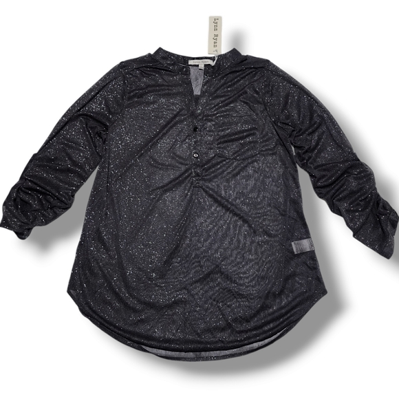 Lynn Ryan Sheer Black Blouse with Silver Glitter Size Large (L) Long Sleeve NWT - Picture 3 of 12